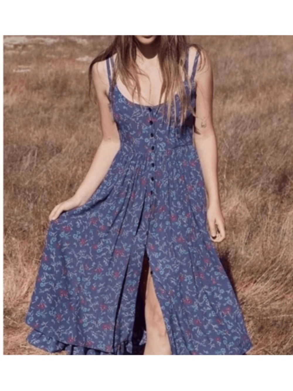 Christy Dawn Blue Floral Button-Down Maxi Dress